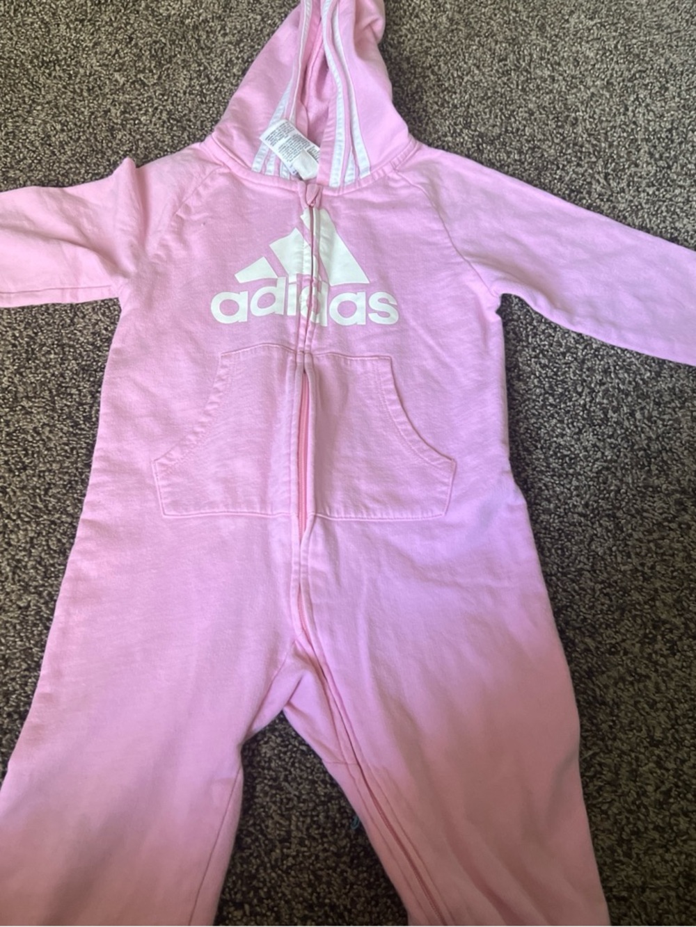 adidas Pink Hooded Kids One-Piece Zip Romper